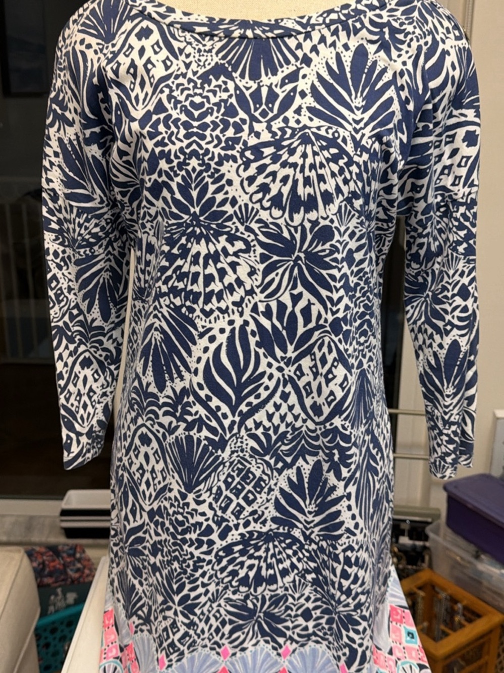 Lilly Pulitzer Navy and White Printed Midi Dress